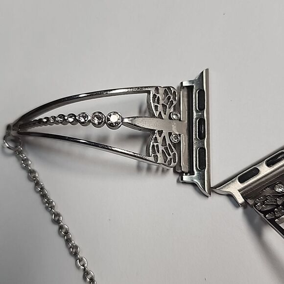 Silver Dragonfly Smart Watch Band with Chain and Charm - Picture 2 of 3